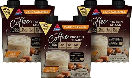 atkins iced coffee cafe caramel protein rich shake with coffee and protein