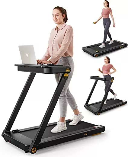 urevo folding treadmill 3 in 1 treadmill with removable desk install free jpg